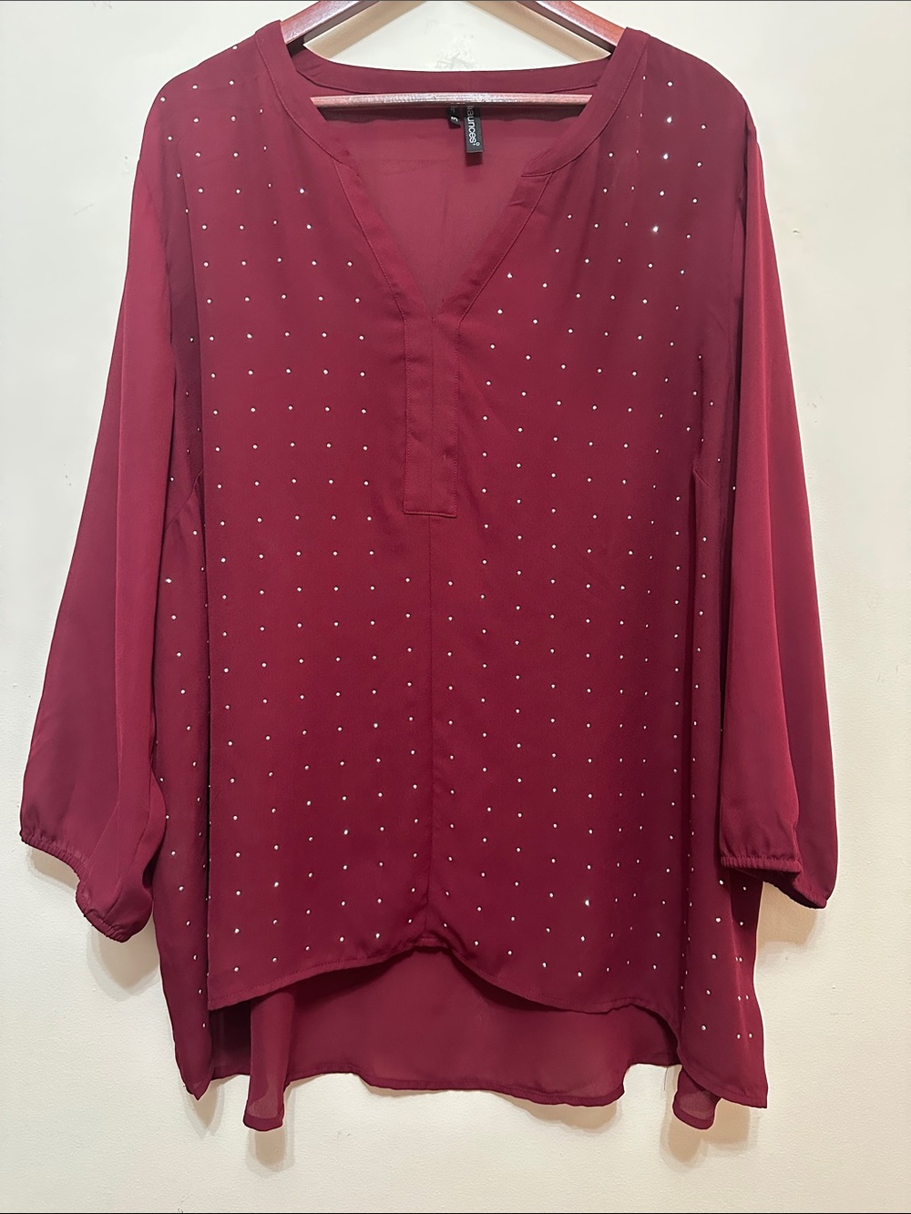 Women's Burgundy V-Neck Studded Blouse
